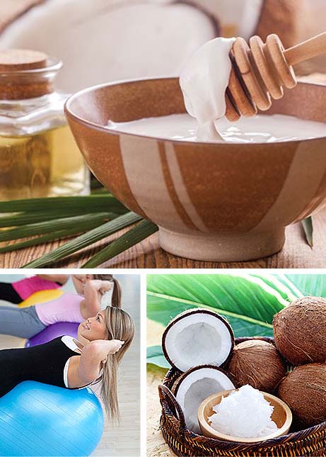 Honey drizzle, woman exercising, coconut products